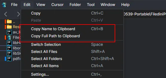 copy file names and full paths to the clipboard